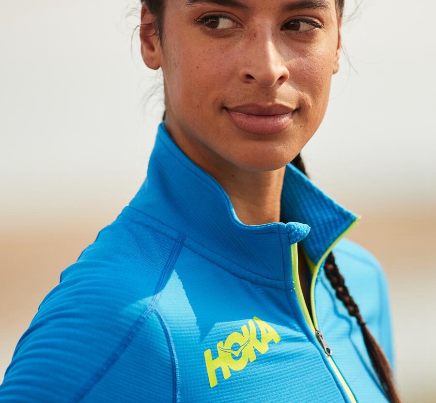 Hoka One One Womens Tops - 1/2 Zip Midlayer - Blue - CTZU89125